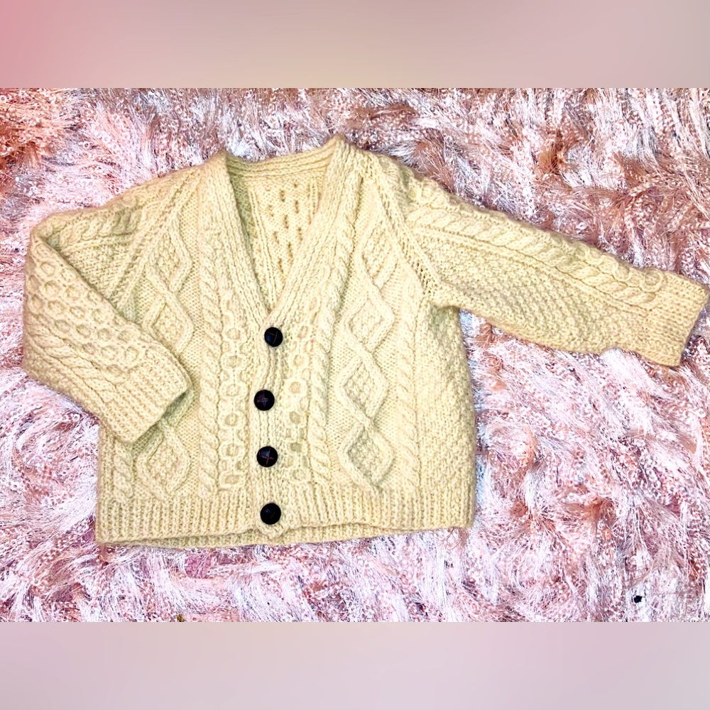 Childrens cable knit wool cardigan sweater